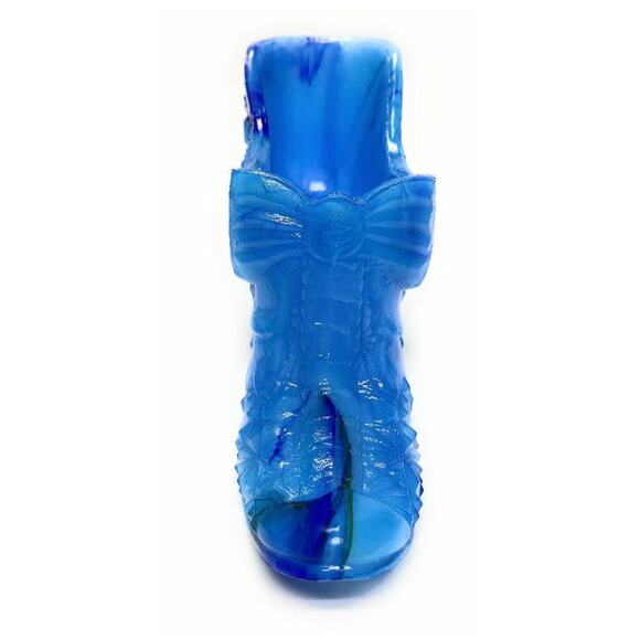 Daisy Bow Tie Button Shoe Boyd Glass 1999 Peacock Cobalt Swirl Slag - Picture 4 of 8